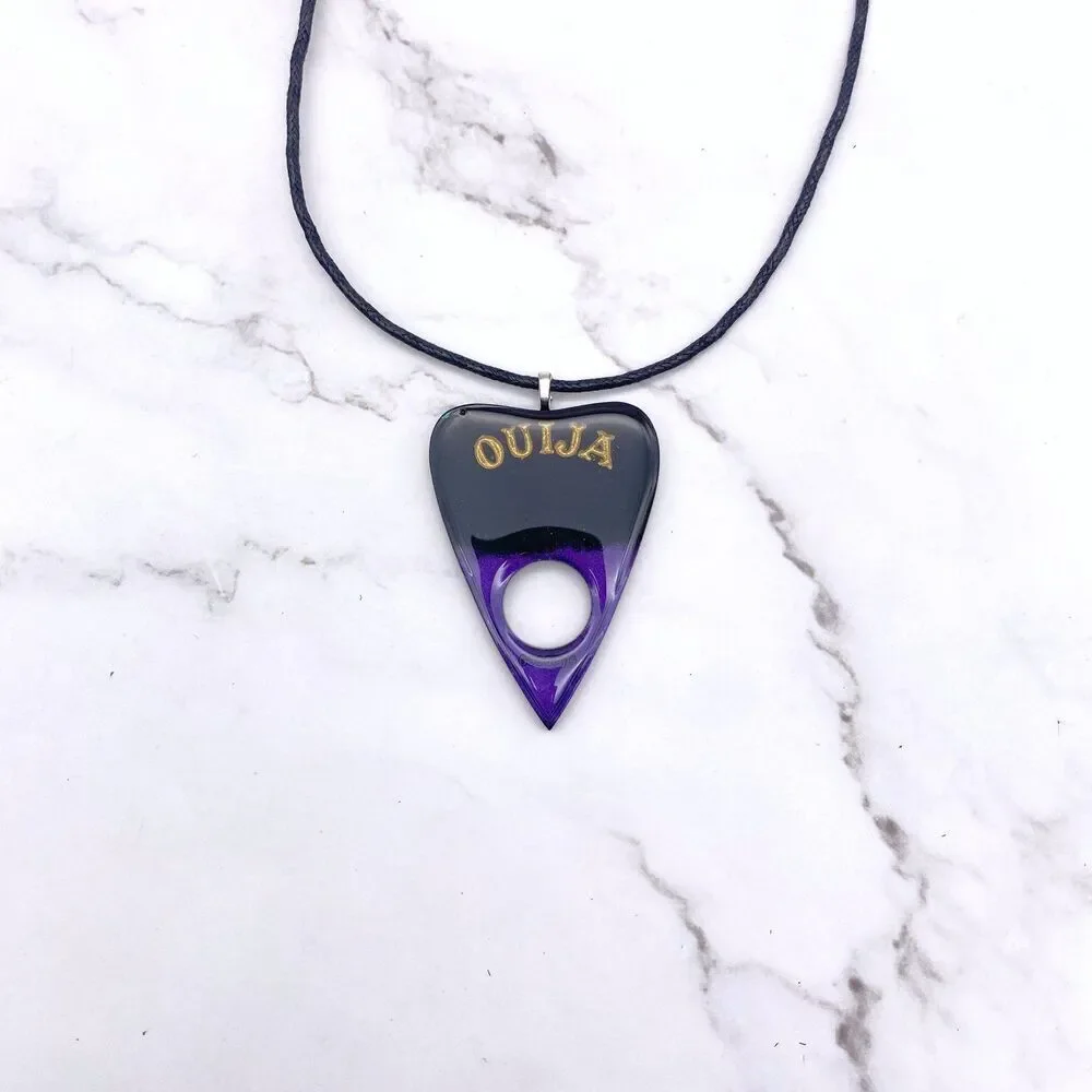 Black Purple Chrome Dipped Ouija Planchette Necklace